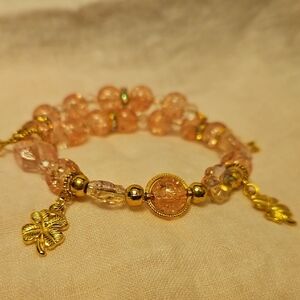 Charming Gold and Pink Beaded Bracelet